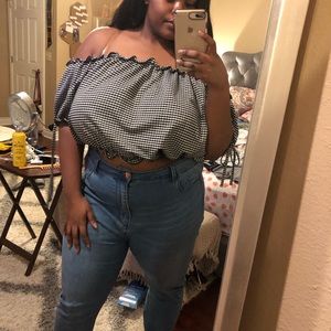 Boohoo Plus Gingham Off The Shoulder Top